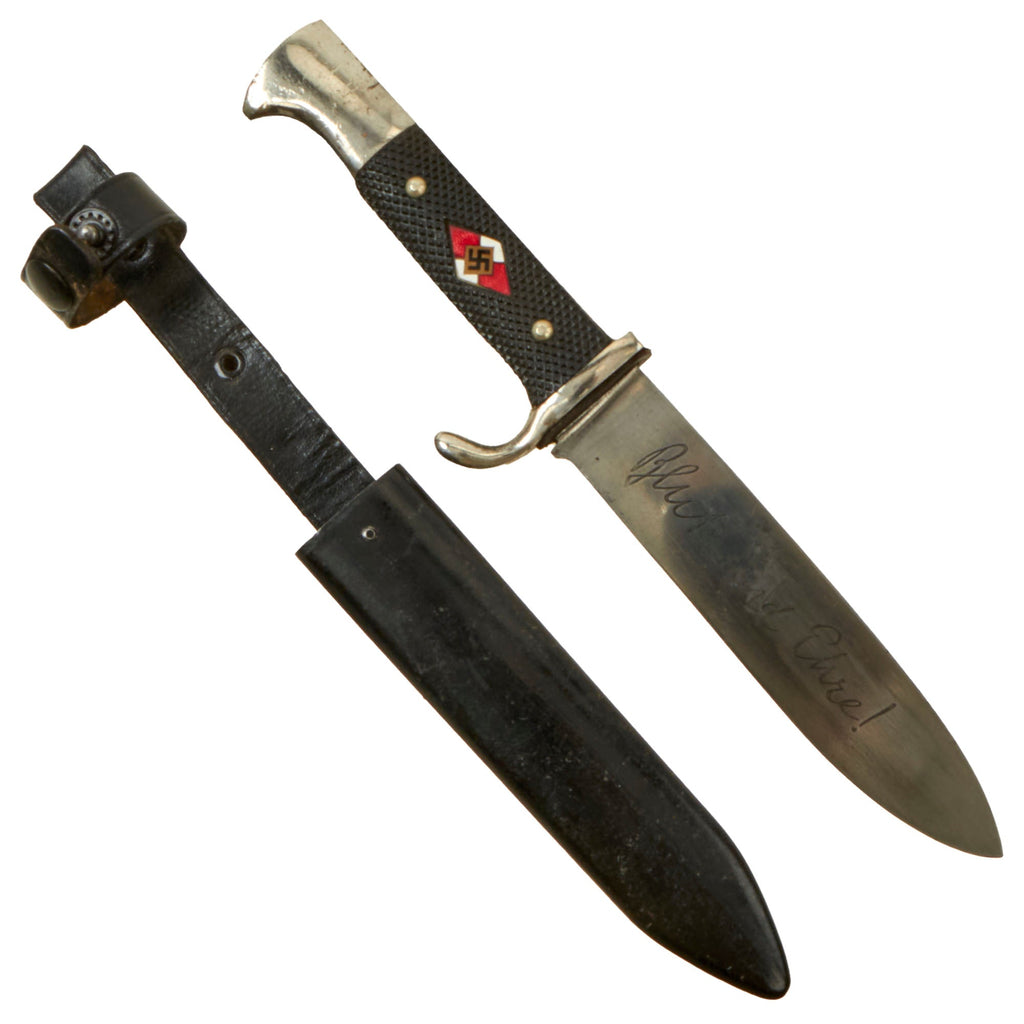 Original German WWII Early Motto Marked HJ Knife by Lauterjung & Sohn PUMA with Scabbard Original Items