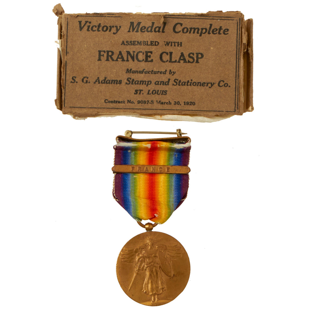 Original U.S. WWI Victory Medal with France Clasp in Original Box Original Items