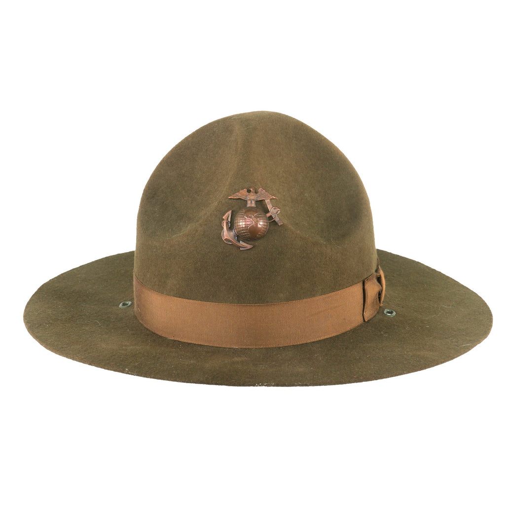 Original U.S. WWII USMC Officer’s Campaign Hat with EGA Hat Device - Dated 1944 Original Items