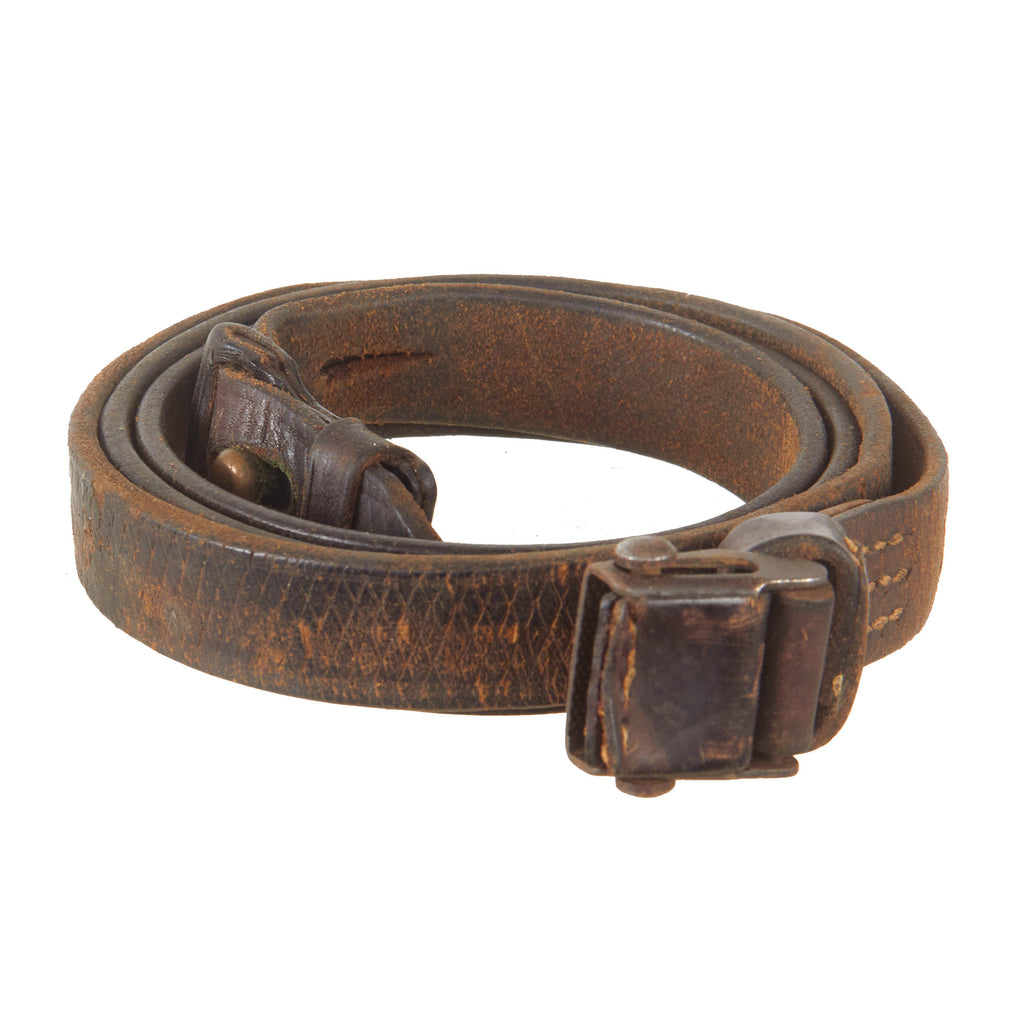 Original German WWII Karabiner 98 kurz K98k Leather Sling with L&F Marked Buckle, Keeper, and Frog - Kar98k