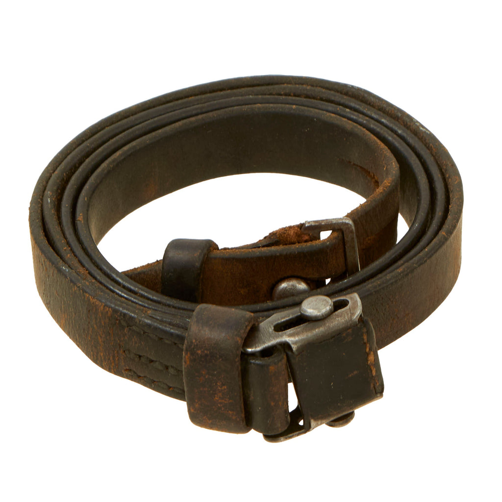 Original German WWII Karabiner 98 kurz K98k Leather Sling with Buckle by L & F - Kar98k Original Items