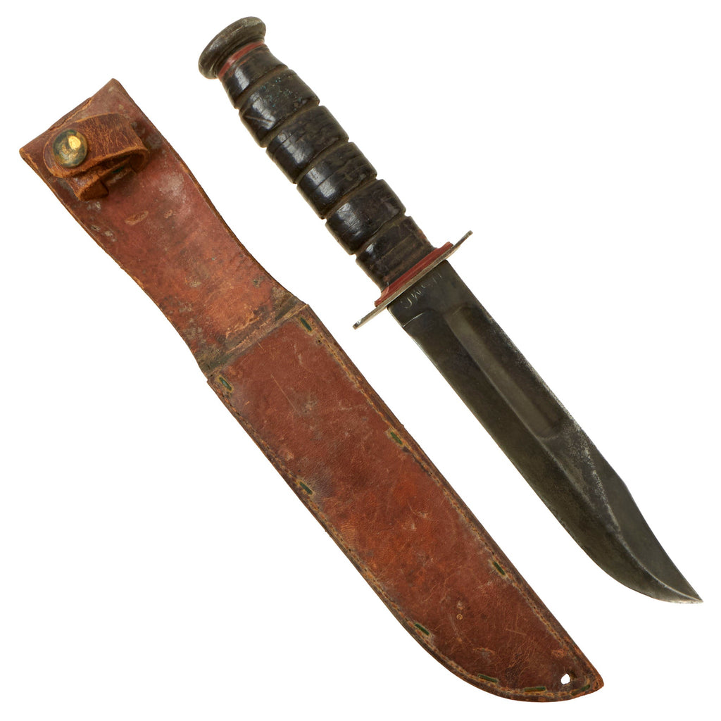 Original U.S. WWII USMC Mark 2 KA-BAR Fighting Knife With Leather Sheath Original Items