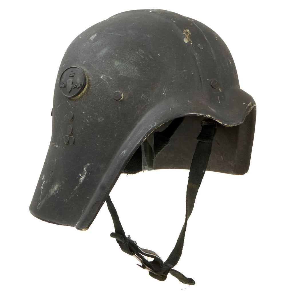 Original Iraqi Fedayeen Helmet with Intact Saddam Badge, Liner & Chinstrap - Operation Iraqi Freedom Bringback OIF Original Items
