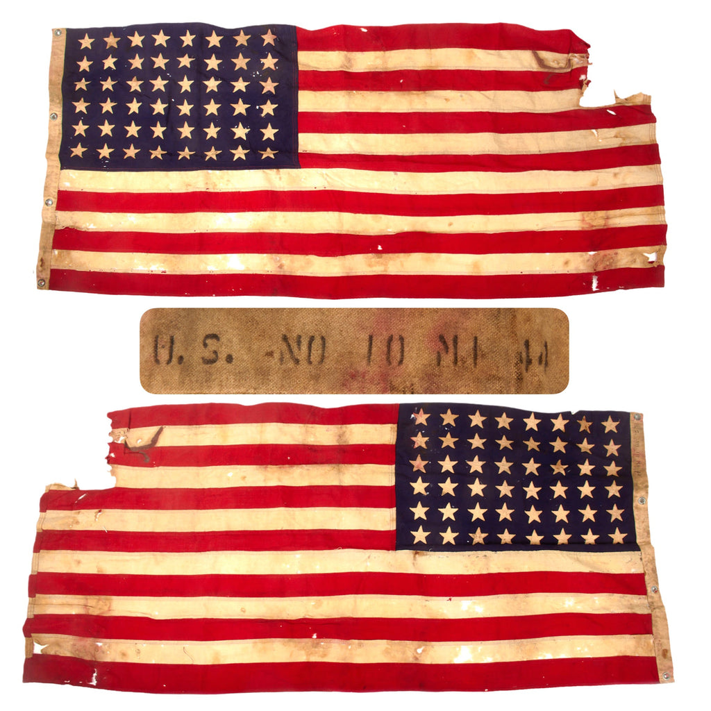 Original U.S. WWII 48 Star Naval Ensign Mare Island No. 10 Flag Dated 1944 - 30 ½ x 67” Original Items