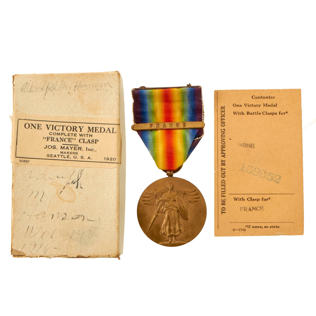 Original U.S. WWI Victory Medal in Original Shipping Box - 49th Coastal Artillery Corps - Adolph M. Hanson of Bay City, Wisconsin Original Items