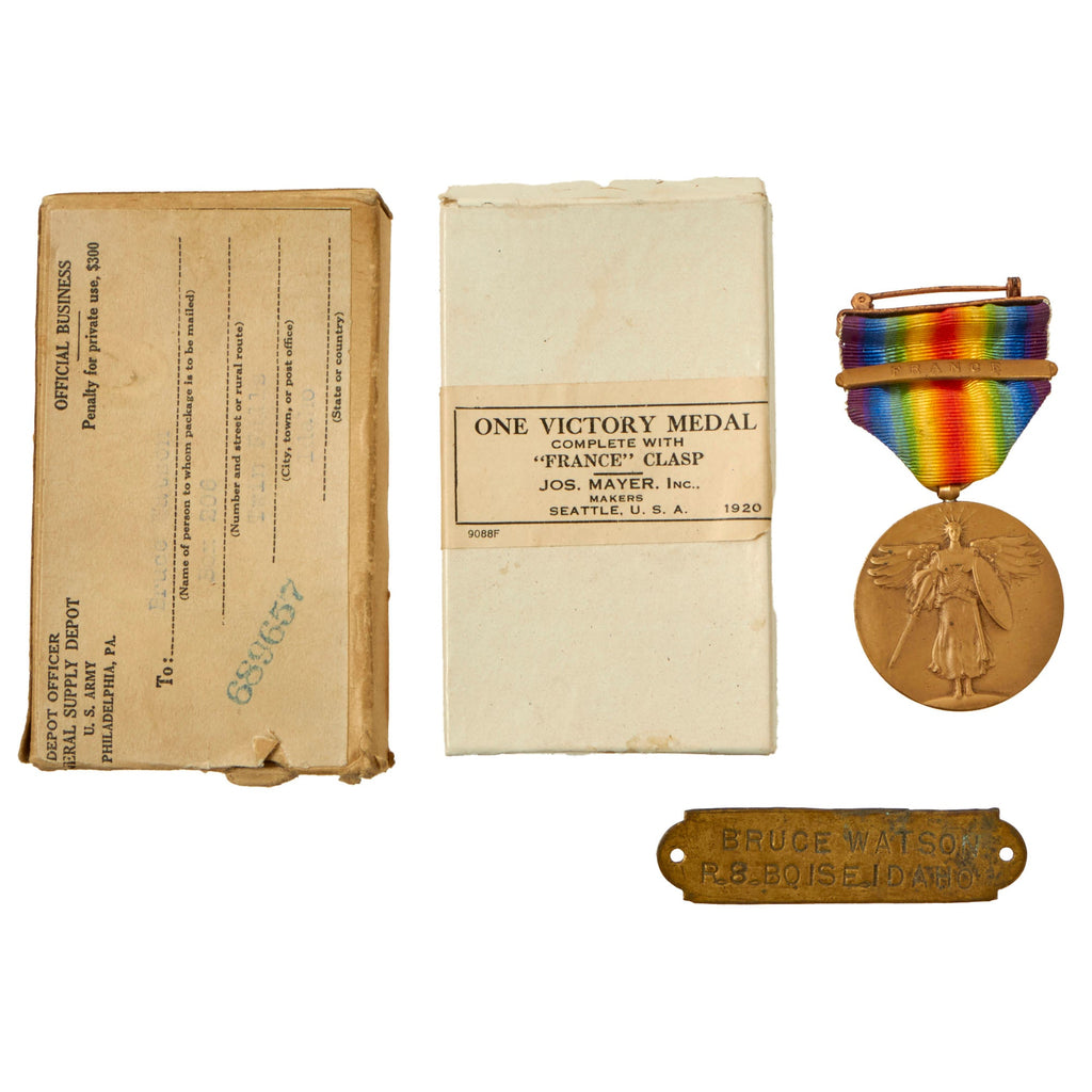 Original U.S. WWI Victory Medal in Original Shipping Box - Bruce Watson of Twin Falls, Idaho Original Items