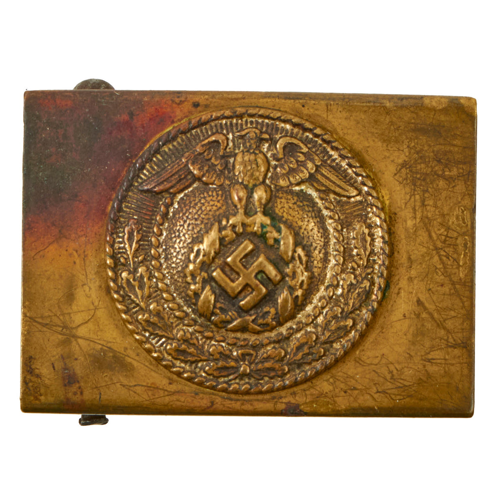 Original German WWII Early Small SA or NSDAP-Jugend Two Piece Brass Belt Buckle - Sturmabteilung Original Items