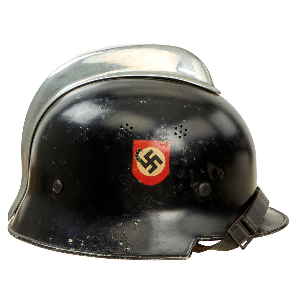 Original German WWII M34 Square Dip Aluminum Double Decal  Fire Police Helmet by BXF with Aluminum Comb - Feuerwehr Helmet Original Items