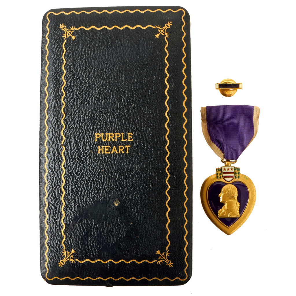 Original U.S. WWII Privately Engraved Purple Heart & Pin in Original Box - Silver Star Recipient Original Items
