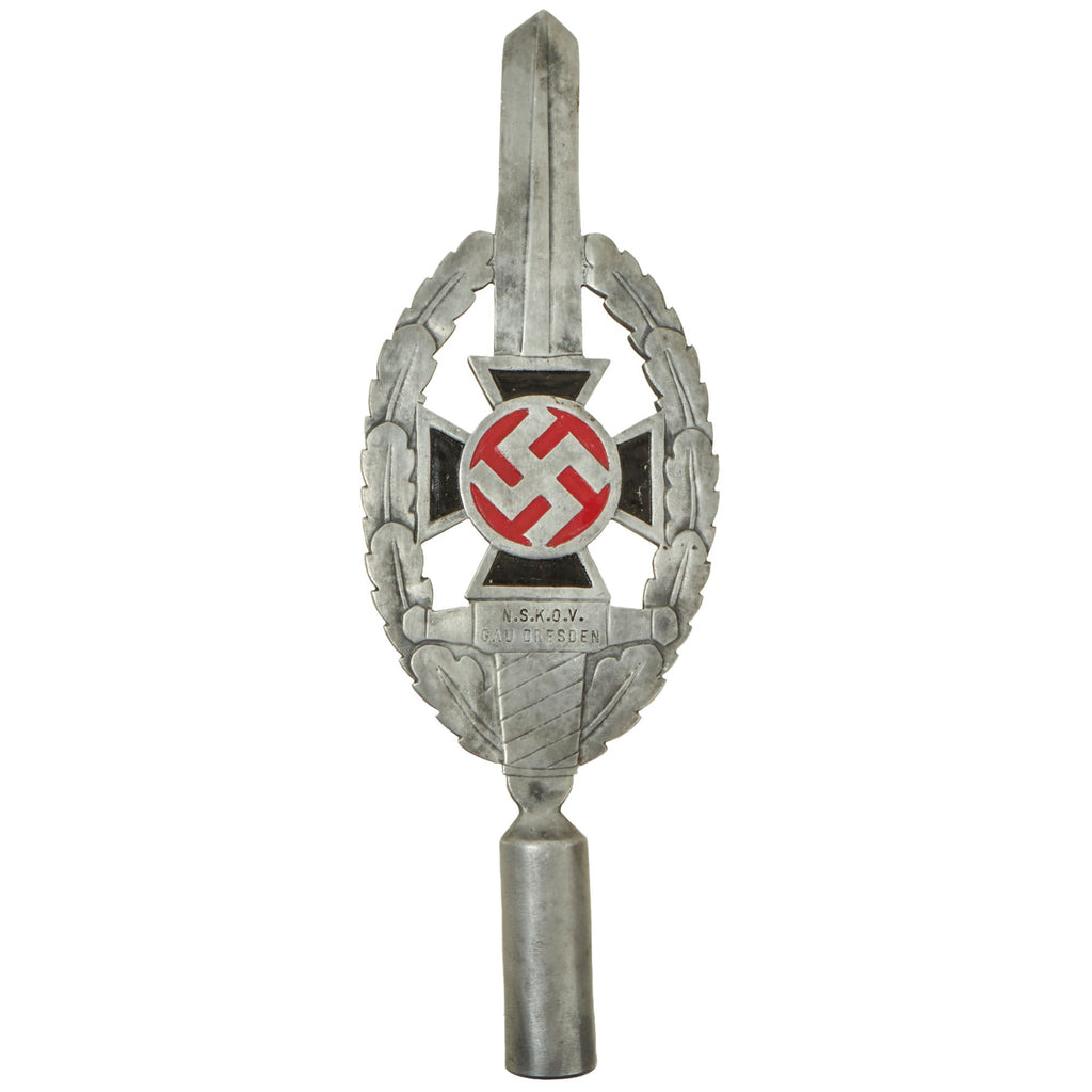 Original German WWII N.S.K.O.V. Gau Dresden WWI Veterans Organization Flag Pole Finial by I.H. Schmidt Söhne - RZM M3/27 Original Items
