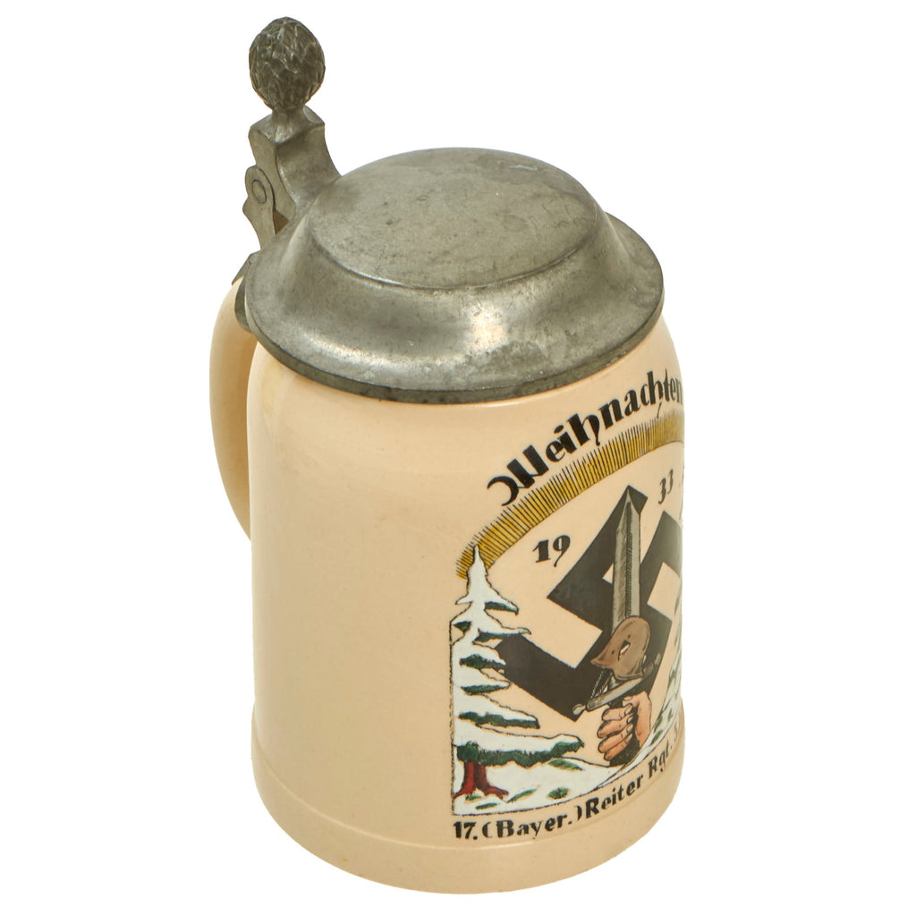 Original German Inter War Reichswehr Bavarian 17th Reiter-Regiment 5th Squadron Regimental Christmas 1933 Lidded Beer Stein Original Items