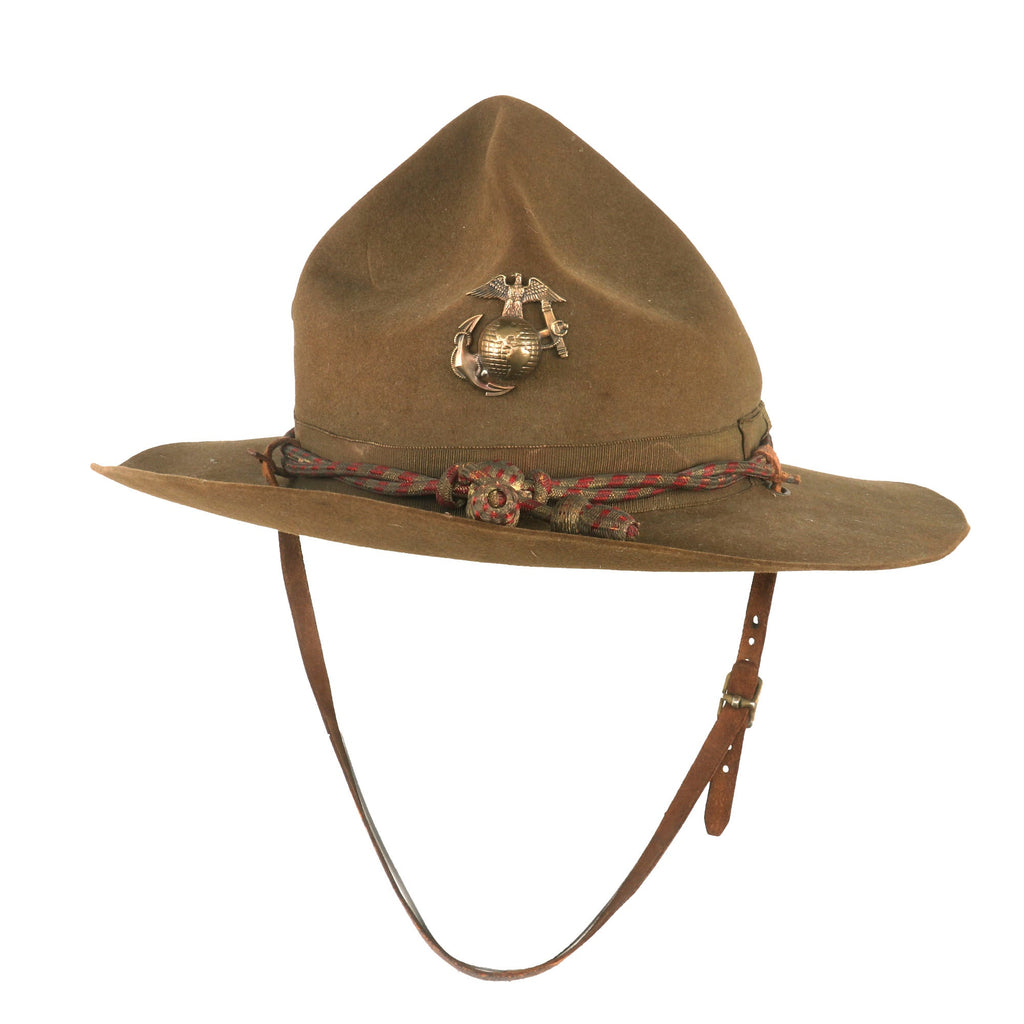 Original U.S. Pre-WWII U.S.M.C. 1920s-1930s Officer’s M-1912 Campaign Hat with Cord & EGA - Original Chinstrap Original Items