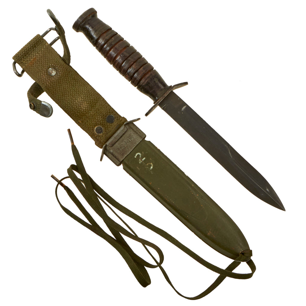 Original U.S. WWII M3 Fighting Knife by Kinfolks, Inc. with M8 Scabbard by B.M. Co. - Scarce Maker Original Items