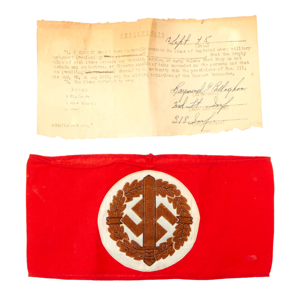 Original German WWII Documented USGI Bring Back SA Wehrmannschaft Armband with Paper RZM Tag - RZM A4/308 Original Items