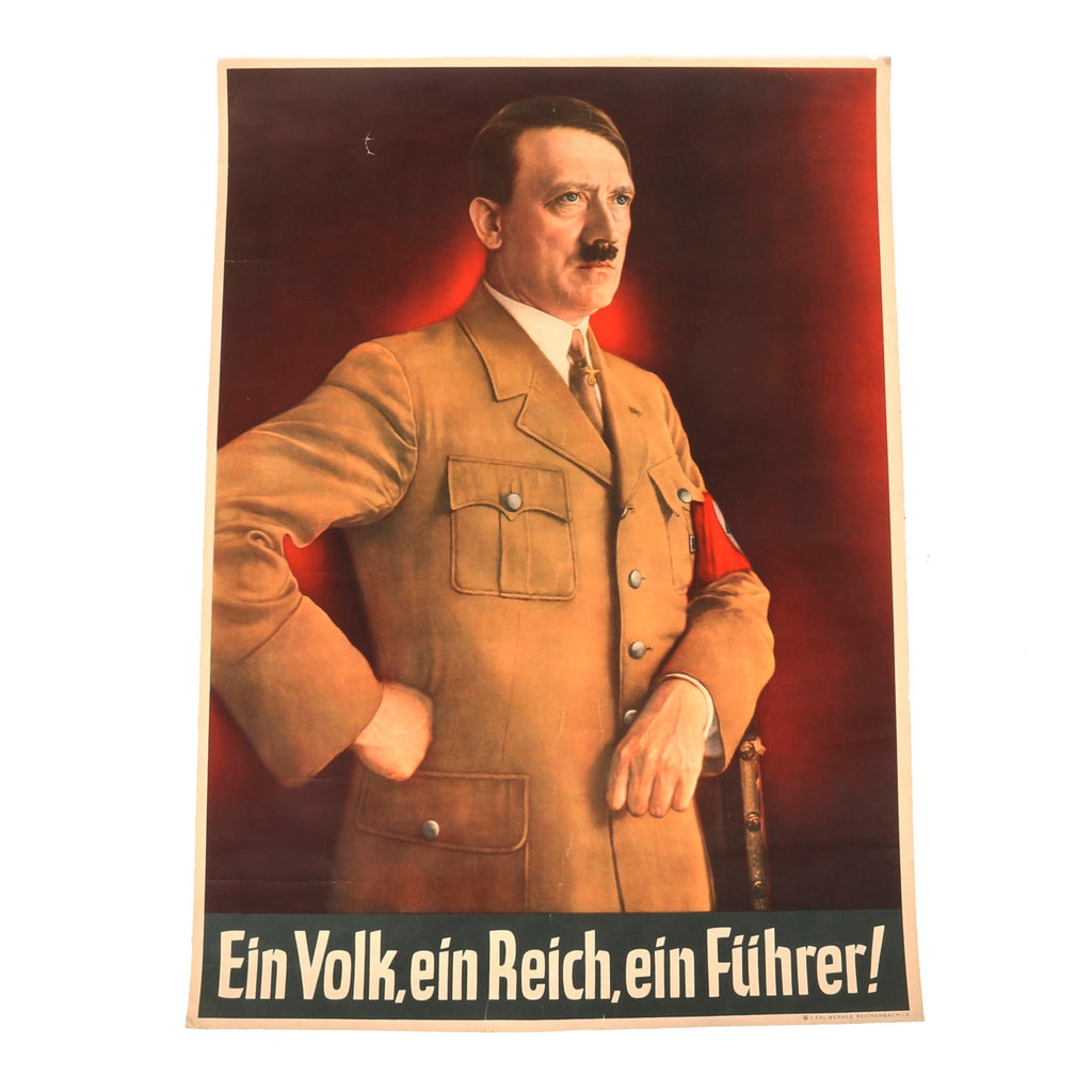 Original Rare German WWII NSDAP "Ein Volk, ein Reich, ein Führer" Propaganda Poster by Carl Werner of Reichenbach i.V. - 16 ½" x 23 ¼" Original Items