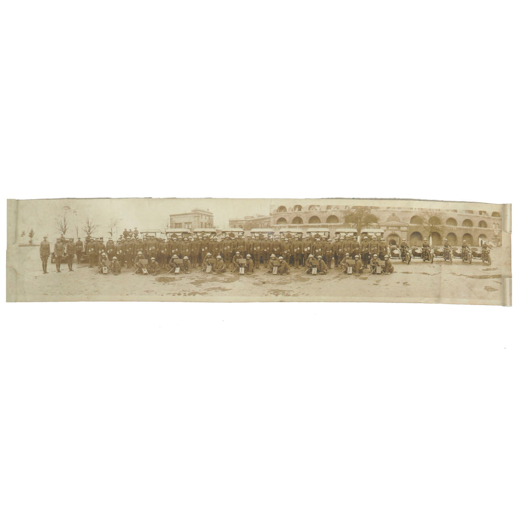 Original U.S. WWI 3rd Army 7th Cavalry Machine Gun Team Panoramic Yardlong with All Soldiers Wearing Painted Helmets - 8 x 39” Original Items