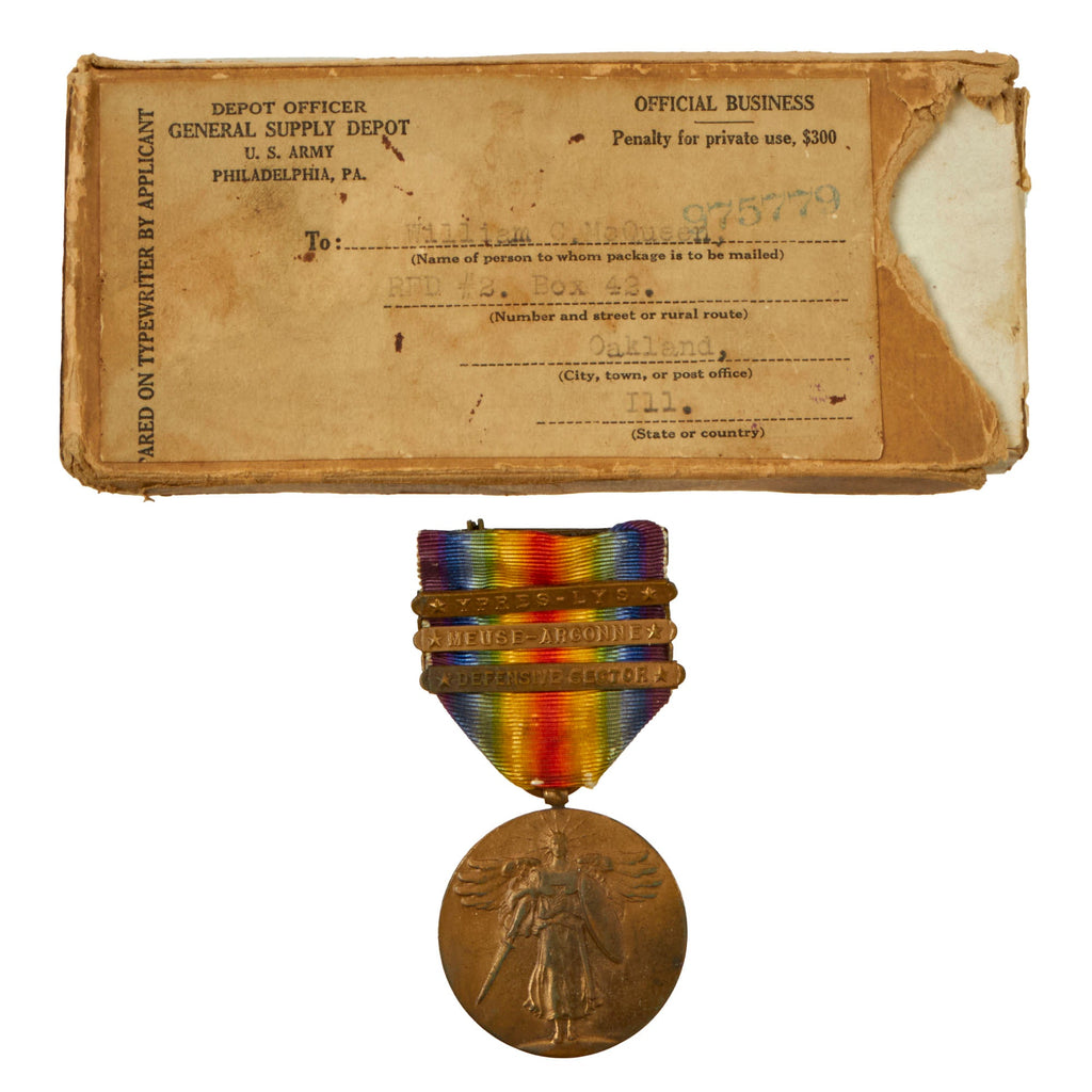 Original U.S. WWI Named 37th Division Victory Medal in Original Shipping Box - 147th Infantry Regiment Original Items