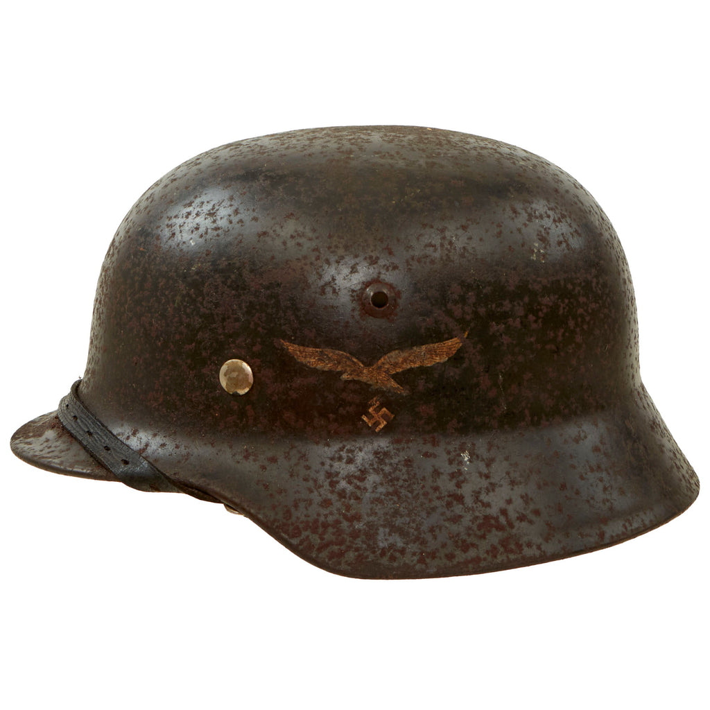 Original German WWII Luftwaffe M35 Double Decal Steel Helmet with 1939 Dated Relic 58cm Liner & Chinstrap - stamped EF66 Original Items