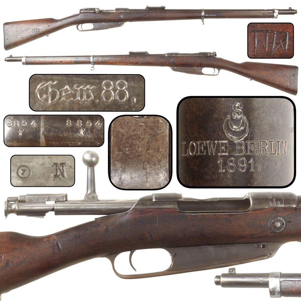 Original German Pre-WWI Gewehr 88/05 S Commission Rifle by Ludwig Loewe with Turkish Markings, Dated 1891, Serial No. 8854 f