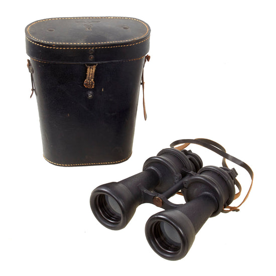 Original German WWII Kriegsmarine Navy U-Boat 7x50 Binoculars by Ernst Leitz with Original Straps & Rubber Fittings in KM-Embossed Case Original Items