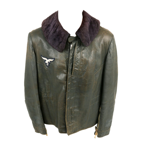 Original German WWII Luftwaffe Pilot's Blue Gray Leather Flight Jacket ...