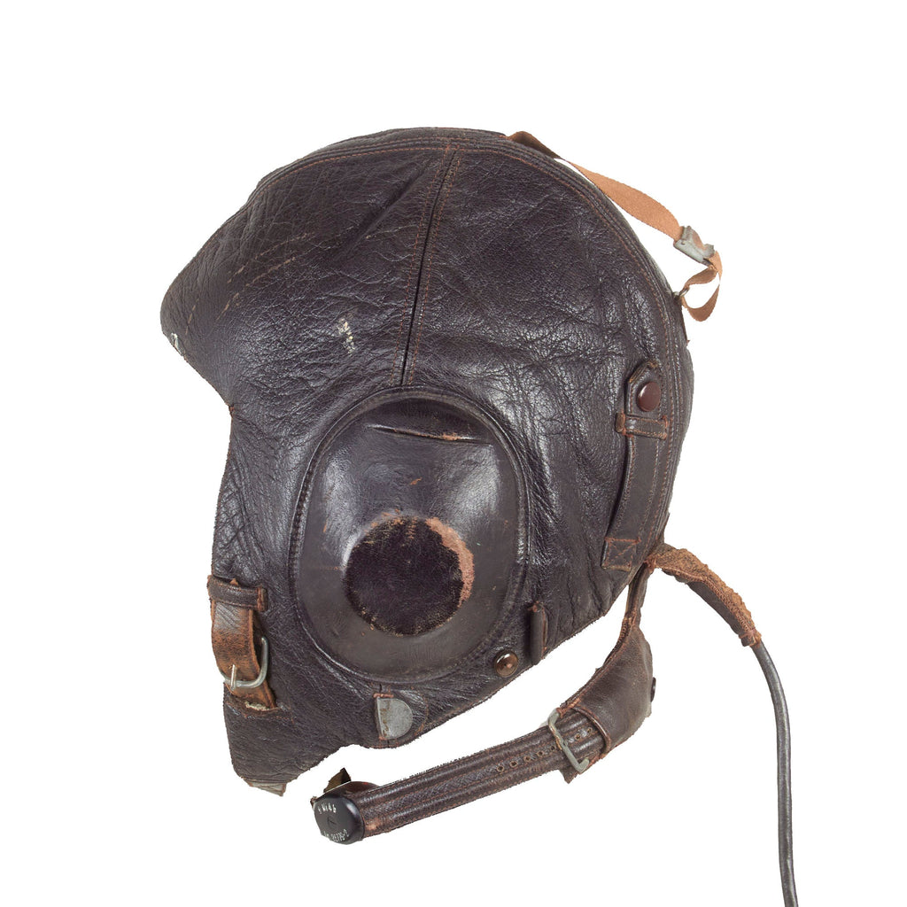 Original German WWII Luftwaffe LKpW101 Leather Winter Flying Helmet with Avionics Original Items