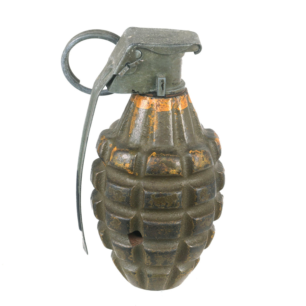 Original U.S. WWII Inert MkII Pineapple Grenade with Yellow Ring with M200A1 Fuze Original Items
