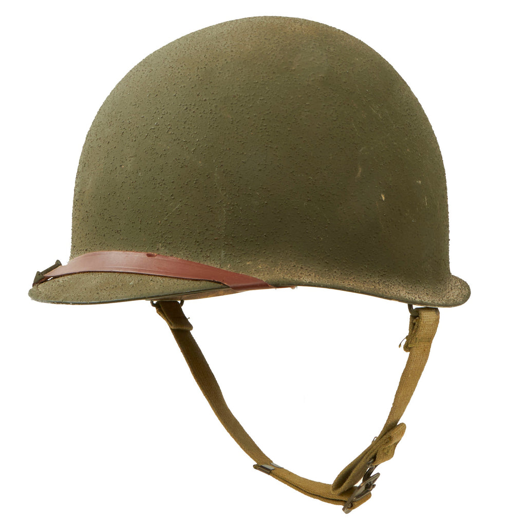 Original U.S. WWII Untouched M1 Fixed Bale Helmet with RARE Hood Rubber Co. Low Pressure Liner - Liner Chinstrap Stuck to Rim Original Items