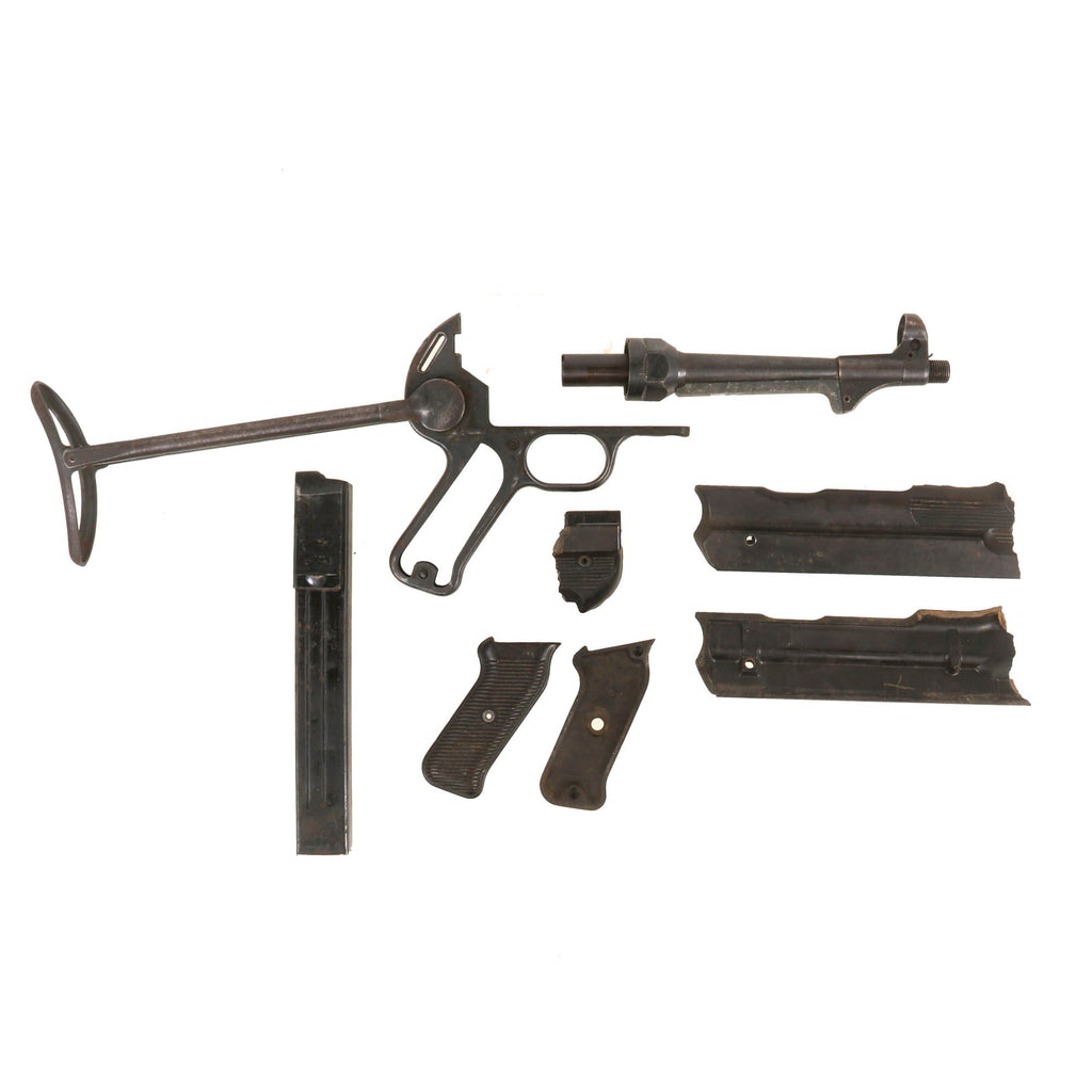 Original German WWII MP 40 Submachine Gun Parts Lot - Live Barrel, Lower Frame, Grips, & More - Maschinenpistole 40 Original Items