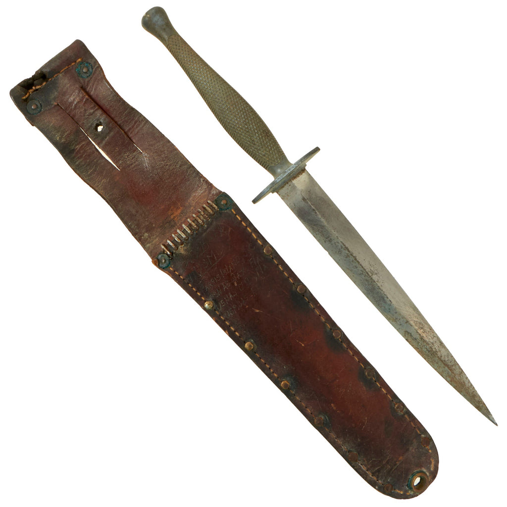 Original U.S. WWII USMC Marine Raider Stiletto Dagger by Camillus with Personalized Named M6 Sheath Original Items