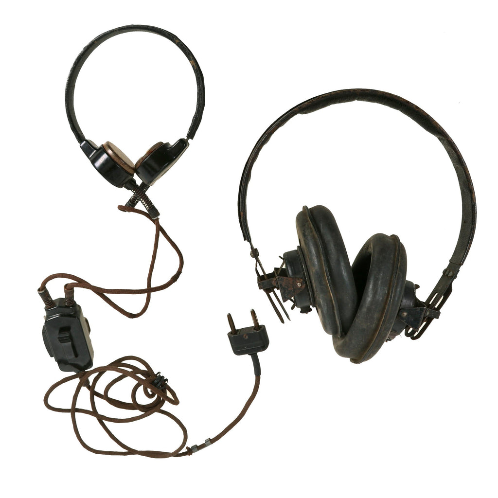 Original German WWII Panzer Armored Vehicle Model B Headset with Throat Mic Original Items