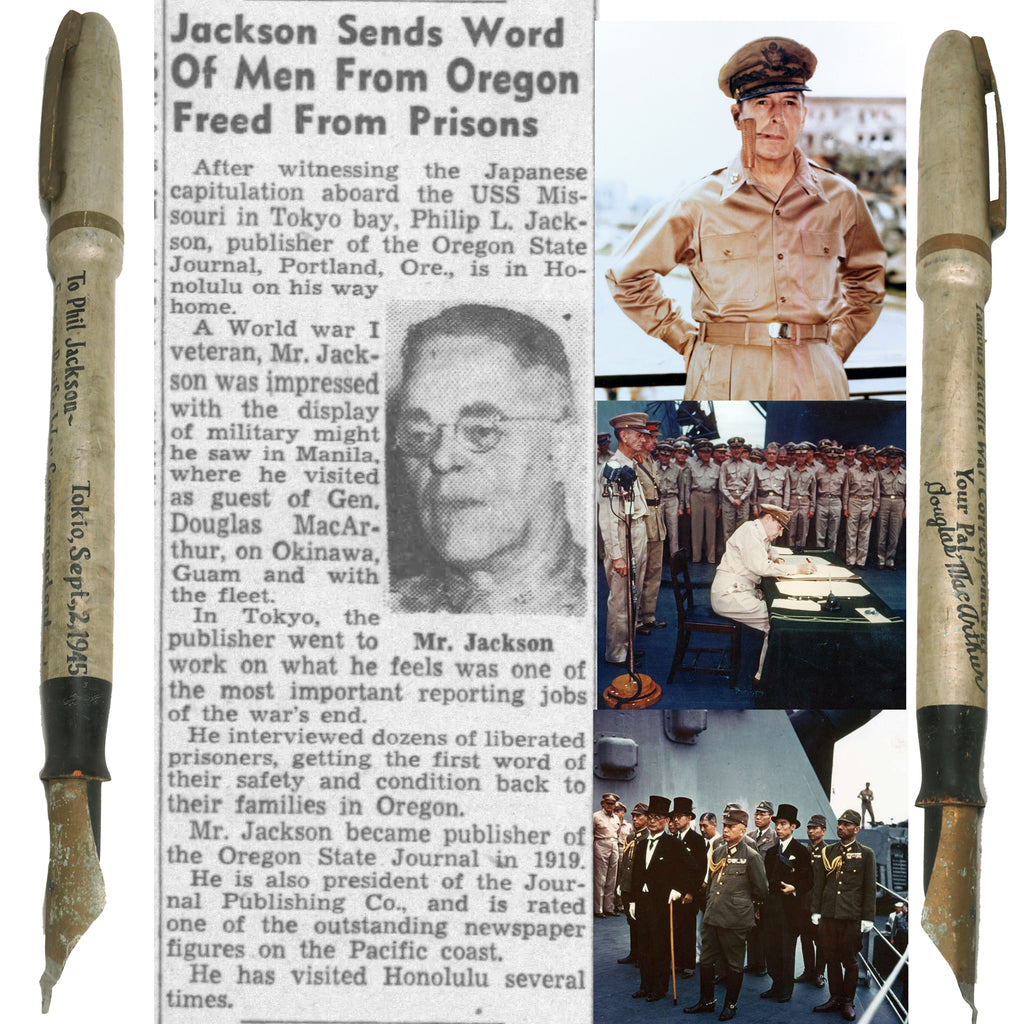 Original U.S. WWII General Douglas MacArthur Oversize Wooden Fountain Pen Presented to Pacific War Correspondent Philip L. Jackson - 65” Long Original Items