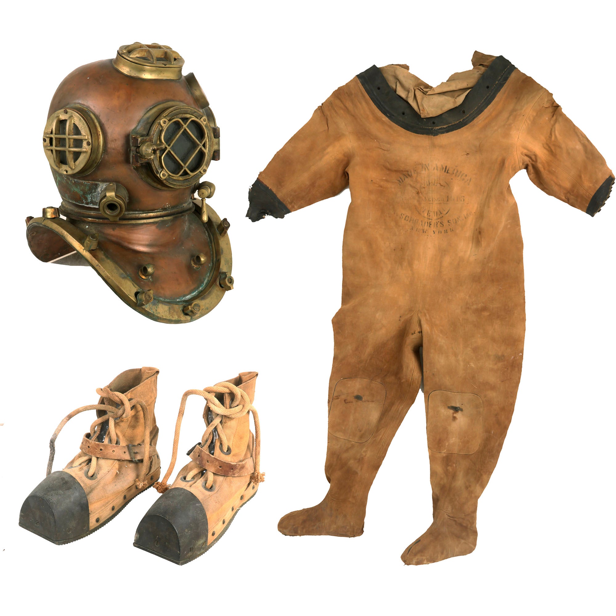 old diving gear Original U.S. Pre-WWII Mark V Diving Suit & Bronze Toe Diving Boots by – International Military Antiques