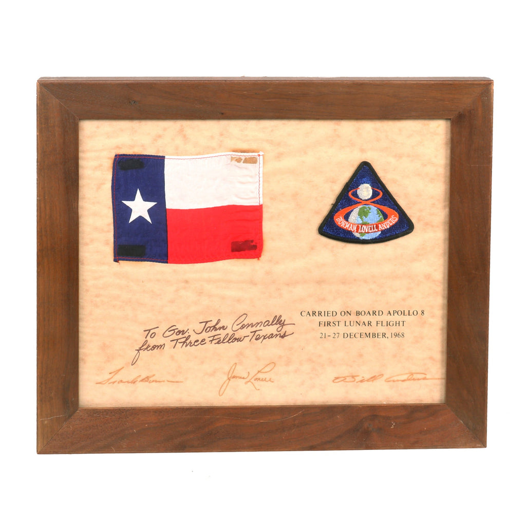 Original U.S. NASA Framed Texas Flag Carried On Board Apollo 8 with Signatures of the Three Astronauts Gifted to Texas Governor John Connally - First Lunar Flight - 16½ x 13½” Original Items