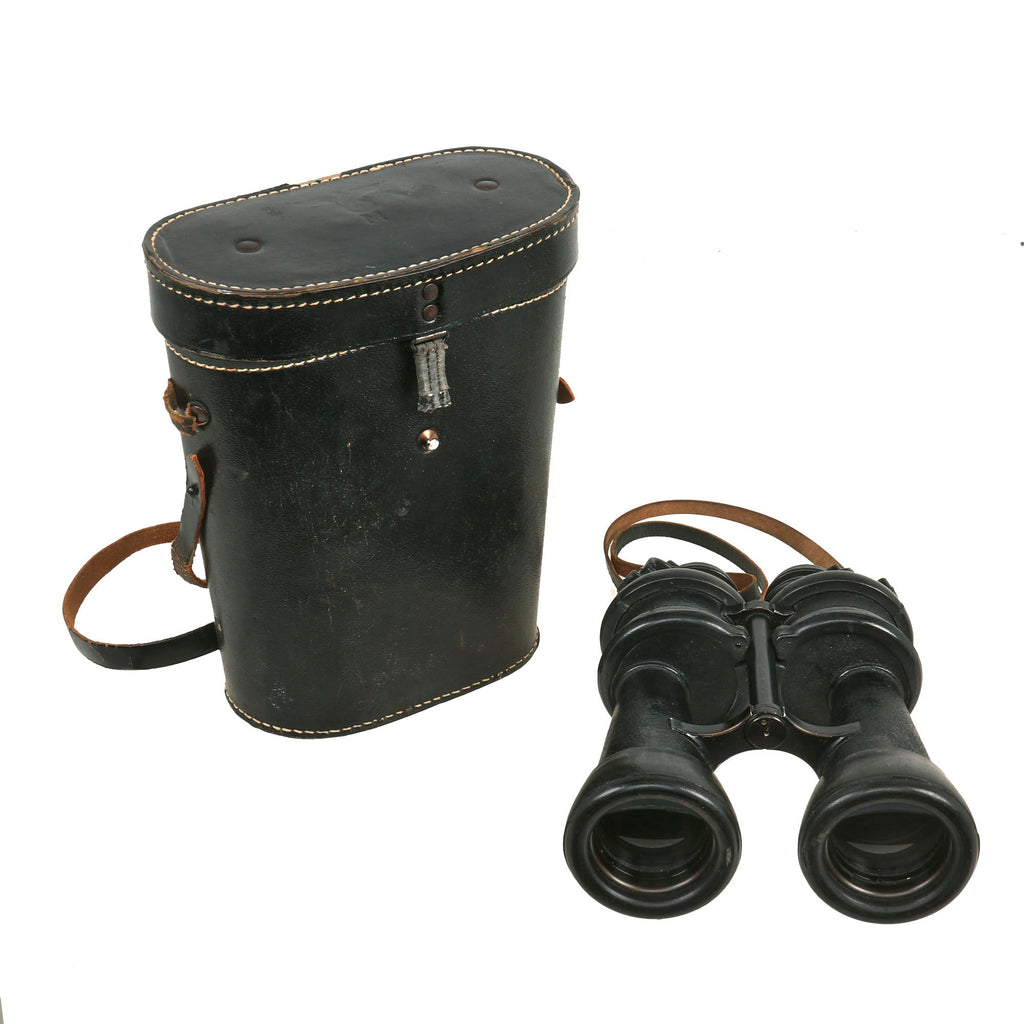 Original German WWII Kriegsmarine Navy U-Boat 7x50 Binoculars by Ernst Leitz with Original Straps & Rubber Fittings in 1944 Dated Case Original Items