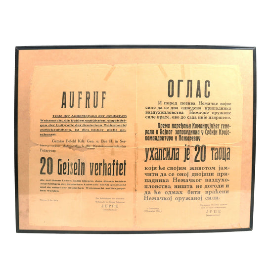 Original Occupied Serbian German WWII Poster for Return of Luftwaffe Pilots - in German and Serbian Original Items
