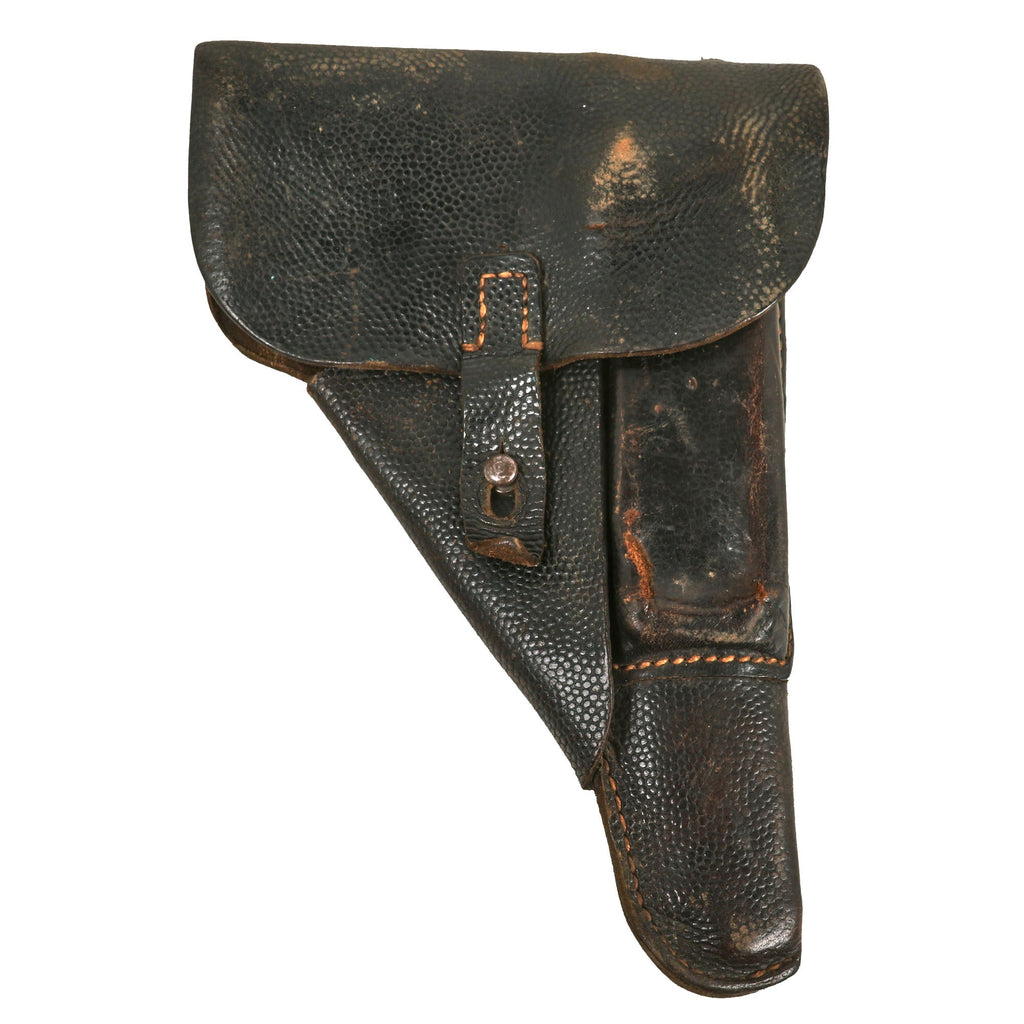 Original German WWII Walther P38 Black Pebble Grain Softshell Holster by Moll, Lederwarenfabrik - Dated 1944 Original Items
