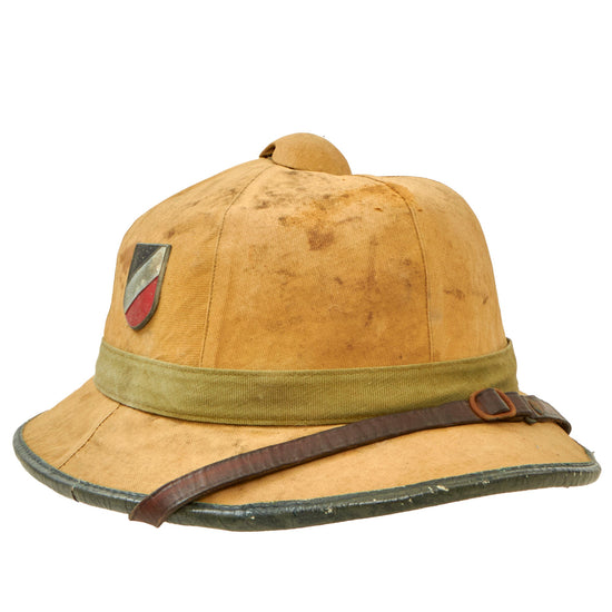 Original German WWII First Model DAK Afrikakorps Sun Helmet by ORL with Badges - Service Used Original Items