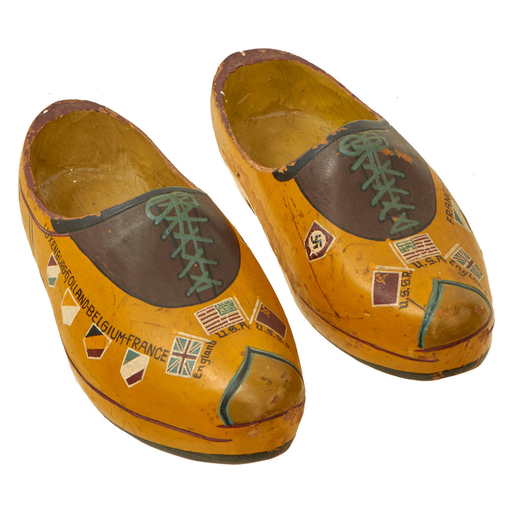 Original U.S. WWII Flag Painted Dutch Wood Clogs with Flags of Allies & Germany - USGI Bring Back Original Items