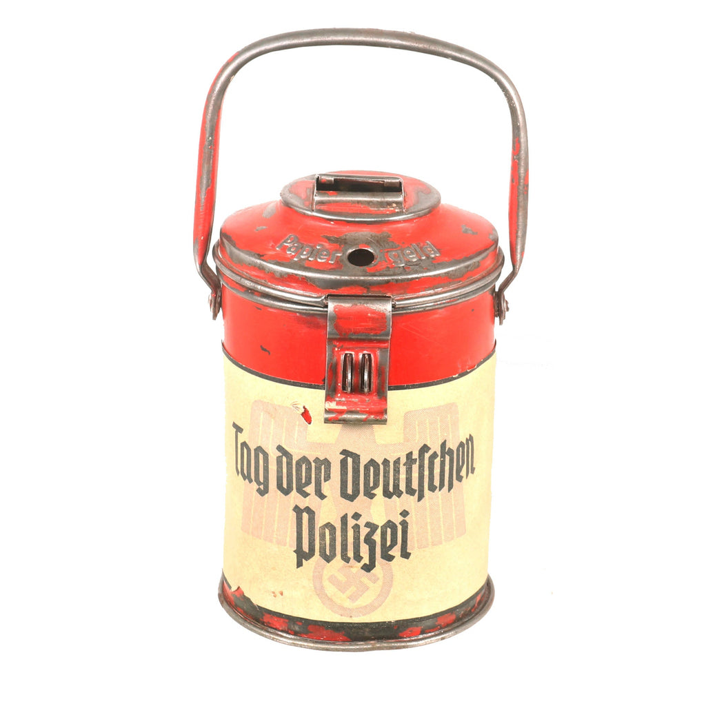 Original German WWII WHW Gau Oberdonau Donation Can by Westermann & Co Neheim-Ruhr with Rare Paper Label for German Police Day Original Items