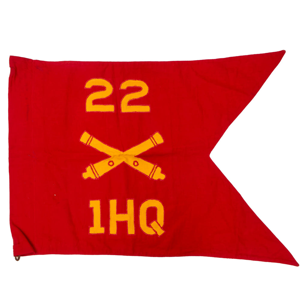 Original U.S. WWII 22nd Field Artillery 1st Battalion Headquarters Swallowtail Guidon - Invasion of Normandy - 19 x 27” Original Items