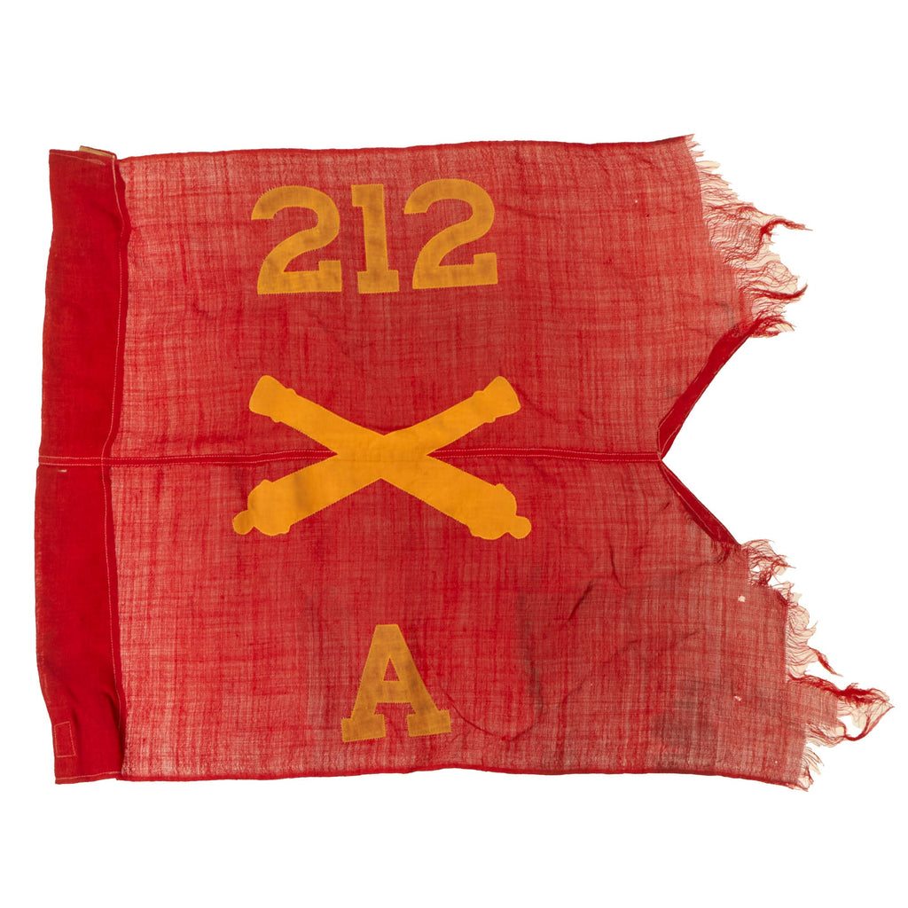 Original U.S. WWII 212th Artillery Group Battery A Swallowtail Guidon Pennant - Heavily Flown & Worn - 20 x 24” Original Items