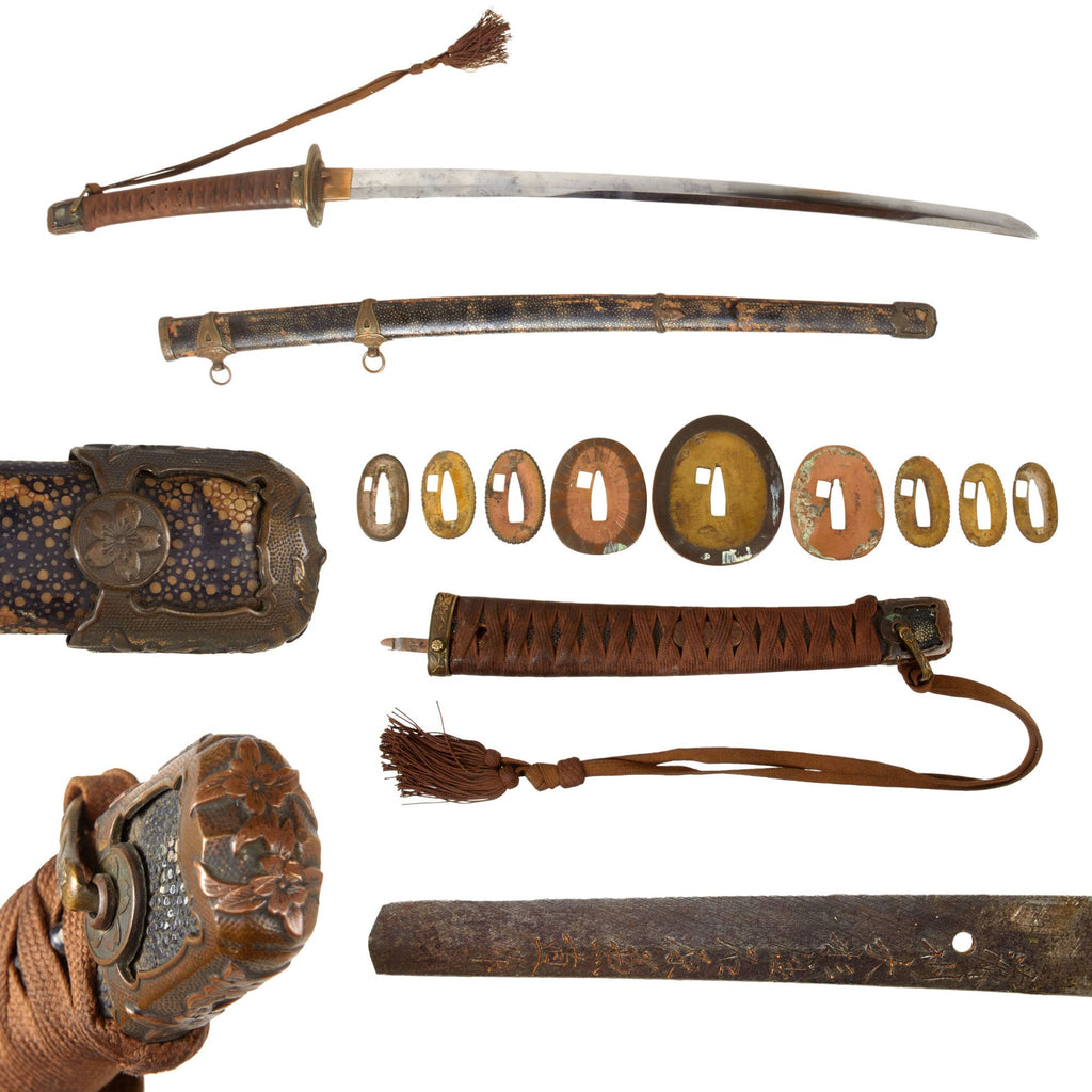 Original WWII Japanese Navy Officer P1937 Kai-Gunto Handmade Katana by ISHIHARA KANENAO with Rare Ray Skin Covered Scabbard and Tassel Original Items