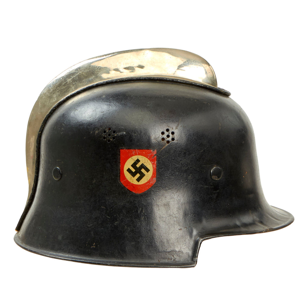 Original German WWII M34 Square Dip Fire Protection Police Helmet with Double Decals & Comb - Feuerwehr Original Items