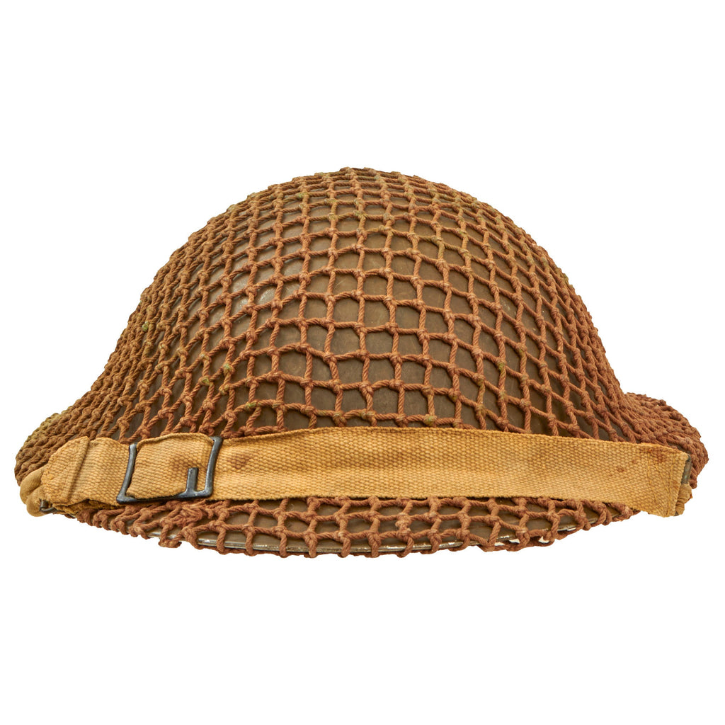 Original British/Commonwealth WWII Brodie MkII Steel Helmet with Helmet Net & Chinstrap - Dated 1942 Original Items