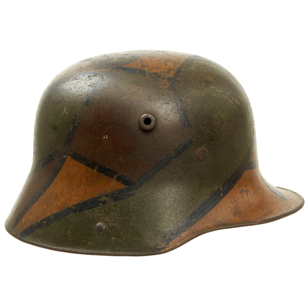Original Imperial German WWI M16 Stahlhelm Helmet with Panel Camouflage Paint and Partial Leather Liner - Rare Maker W66 Original Items