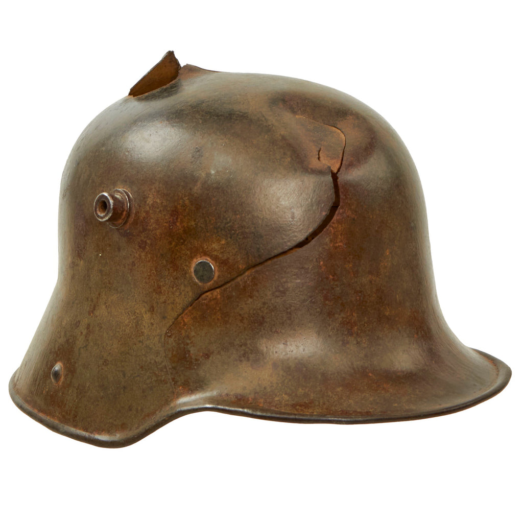 Original Imperial German WWI M1916 Shrapnel-Damaged Stahlhelm Helmet Sent Home by U.S. Soldier with Stamps & Label - Stamped ET 64 Original Items