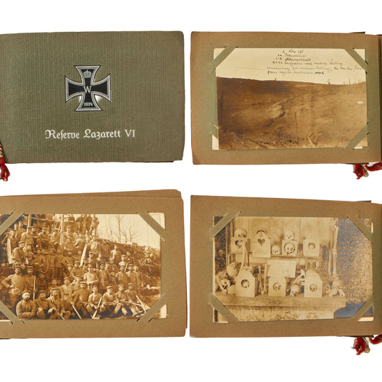 Original Imperial German WWI Photo Album with Unexploded Bomb, Ruins, and Ossuary Skulls with Unit Photos - 44 Photos & Postcards Total Original Items