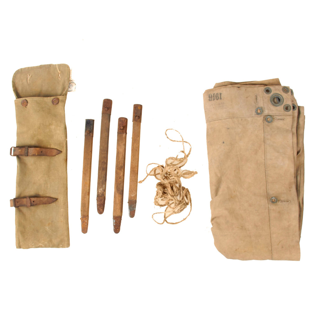 Original Imperial German WWI Rare Model 1893 Shelter Half Zeltbahn with Tentpoles in Bag - Dated 1916 Original Items