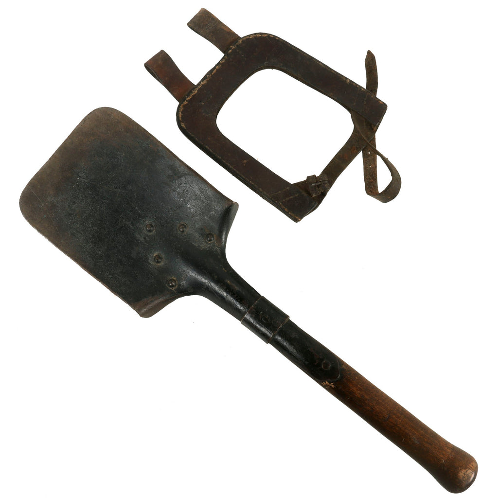 Original Imperial German WWI Short Entrenching Tool Shovel with Leather Carrier with Maker’s Mark Original Items